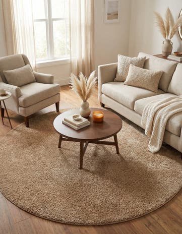 Light Brown Solid Frieze Round Rug