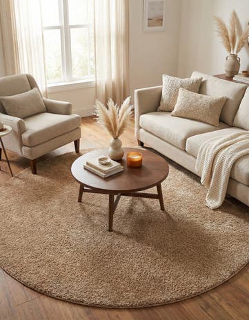 Light Brown Solid Frieze Round Rug