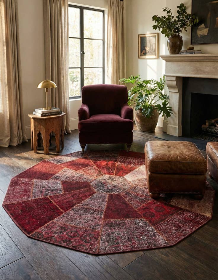 Detail image of 6' 10 x 6' 10 Hand Woven Ultra Vintage Wool Octagon Rug