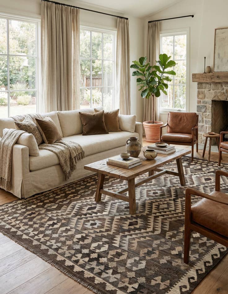 Detail image of 6' 10 x 9' 5  Hand Woven Kilim Maymana Wool Rug