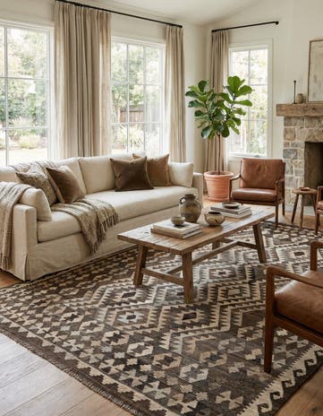 6' 10 x 9' 5 Hand Woven Kilim Maymana Wool Rug