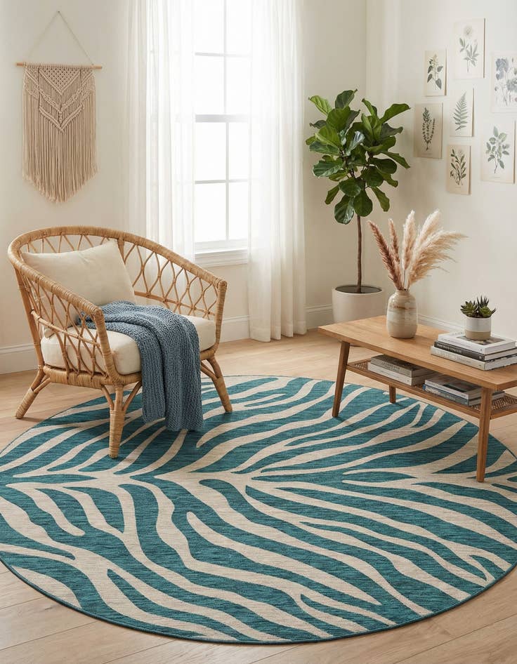 Detail image of 10' x 10'  Washable Safari Indoor / Outdoor Round Rug