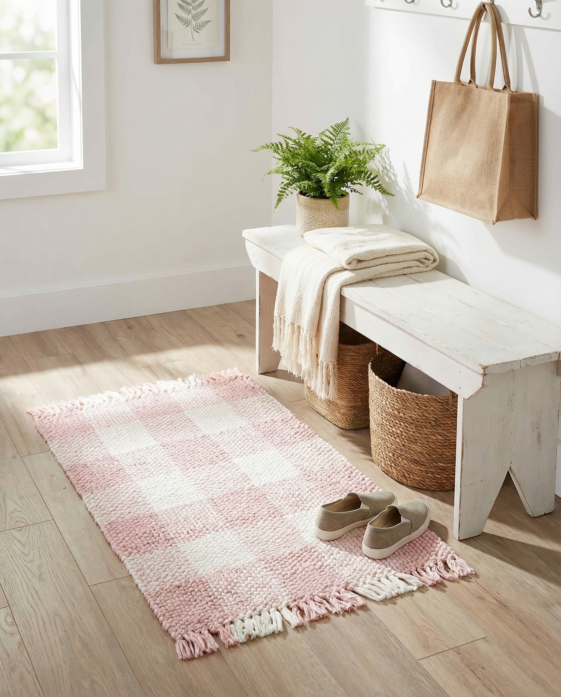 Pink 2' 2 x 3' Eco Plaid Washable Indoor / Outdoor Rug | Rugs.com