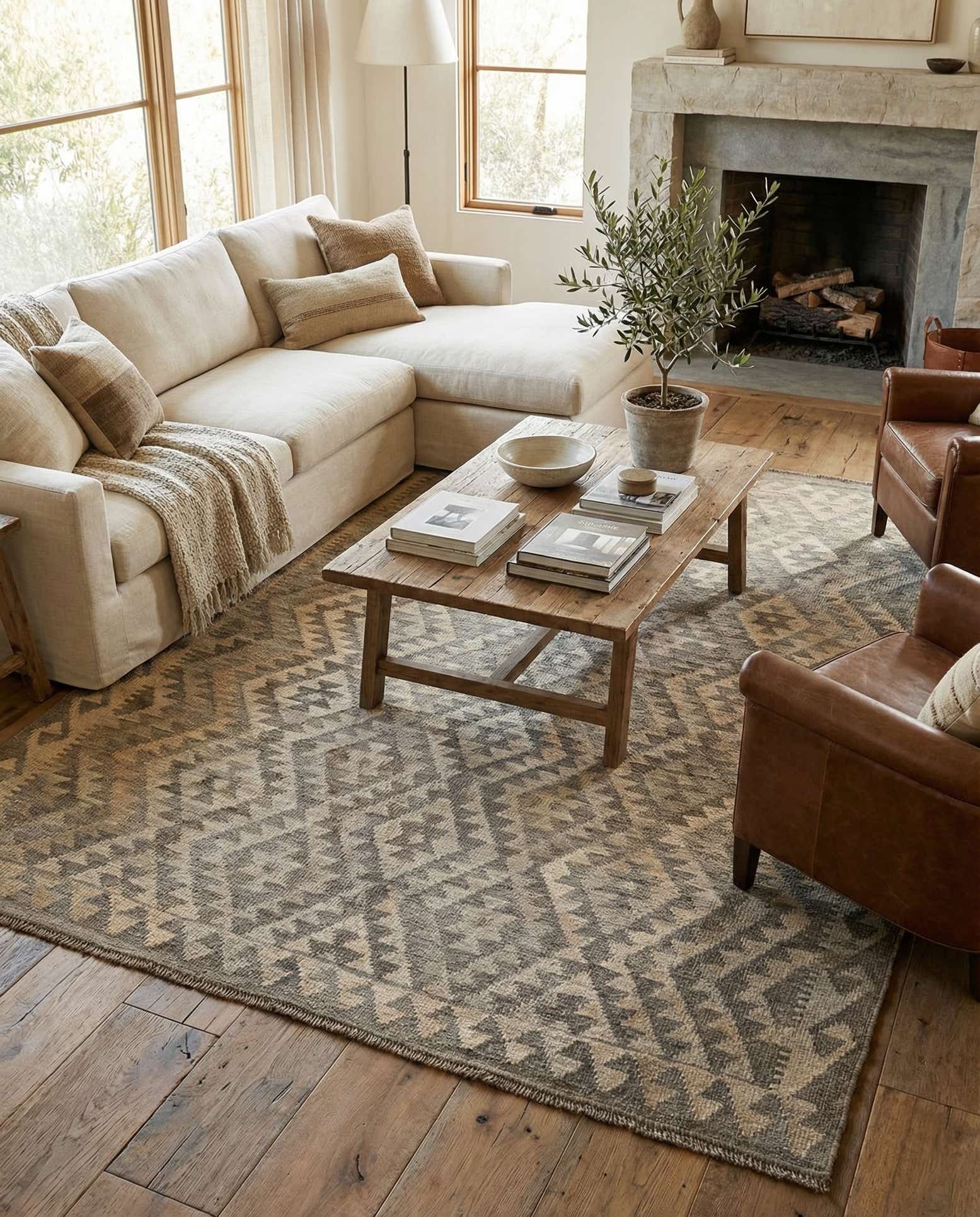 5' 3 x 6' 7 Hand Woven Kilim Maymana Wool Rug