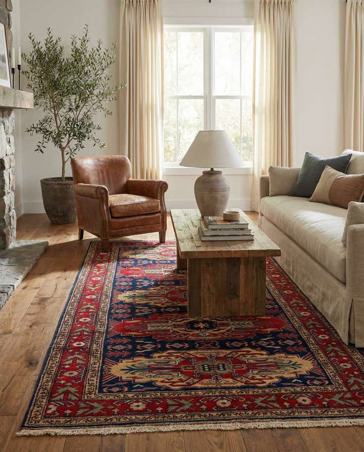 3' 11 x 7' 5 Hand Knotted Kazak Wool Rug