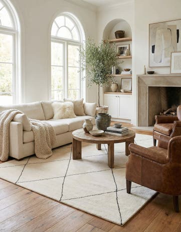 Ivory and Black Hand Knotted Safiya Moroccan Wool Rug