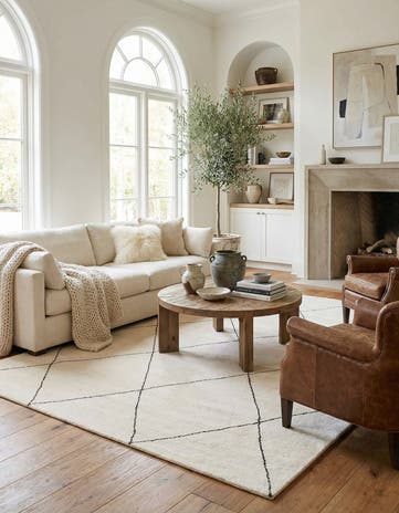 Ivory and Black Hand Knotted Safiya Moroccan Wool Rug