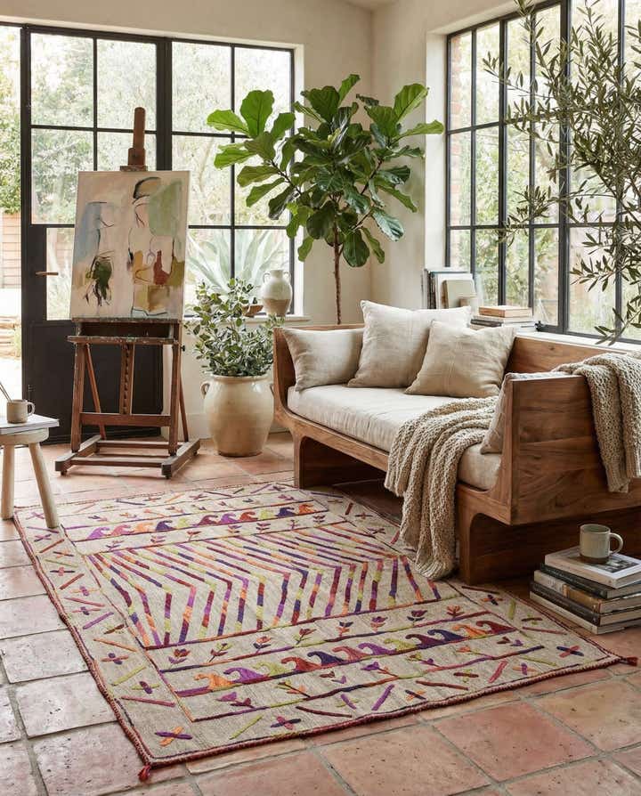 3' 10 x 5' 7 Hand Woven Kilim Suzani Wool Rug