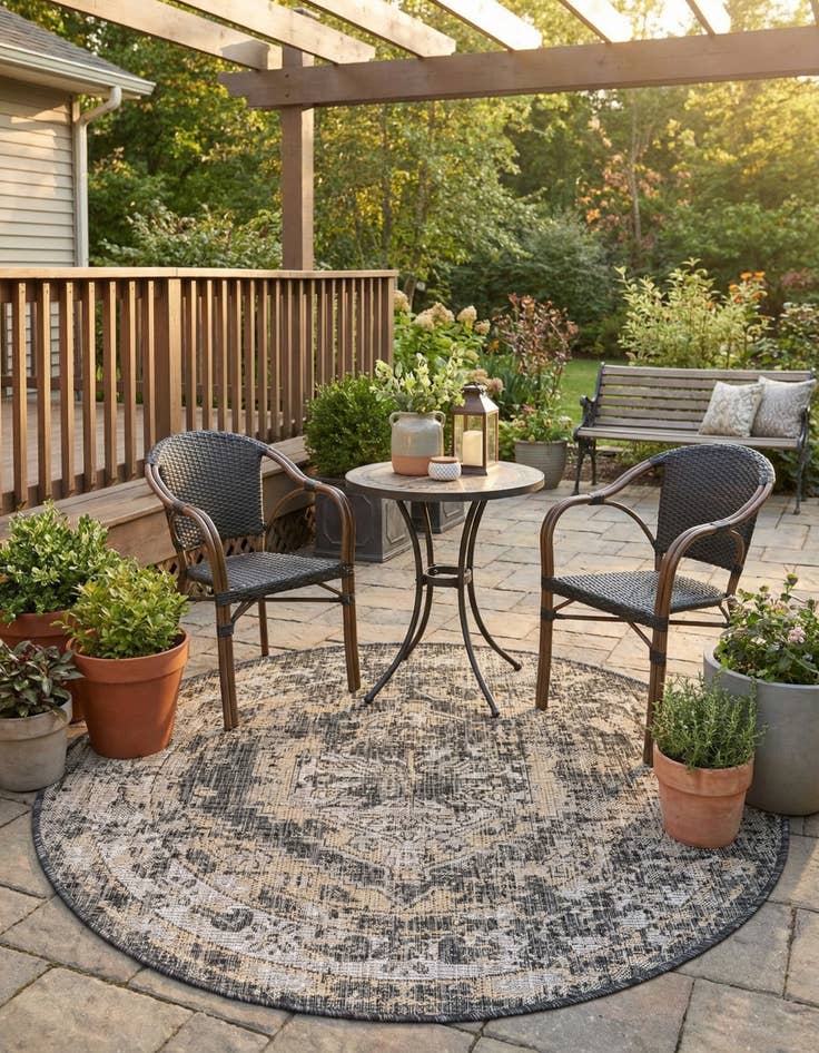 Detail image of  4' x 4'  Washable Traditional Indoor / Outdoor Round Rug