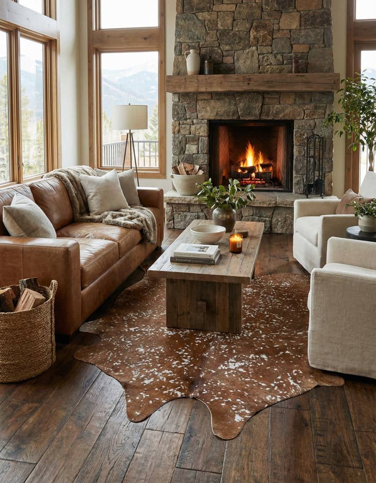 Detail image of  7' x 7' 6 Cowhide Leather Freeform Rug