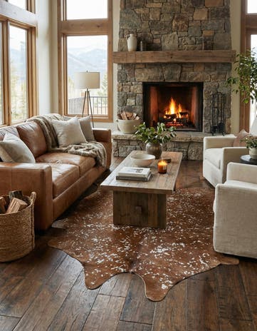 7' x 7' 6 Cowhide Leather Freeform Rug