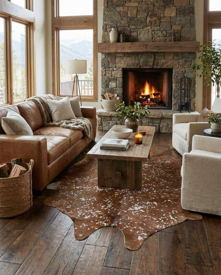 7' x 7' 6 Cowhide Leather Freeform Rug