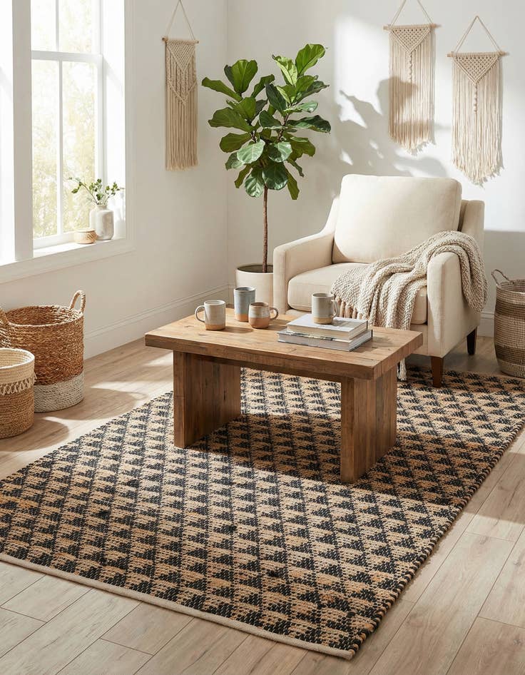 Detail image of  4' 1 x 6' 1  Hand Woven Chindi Jute Rug