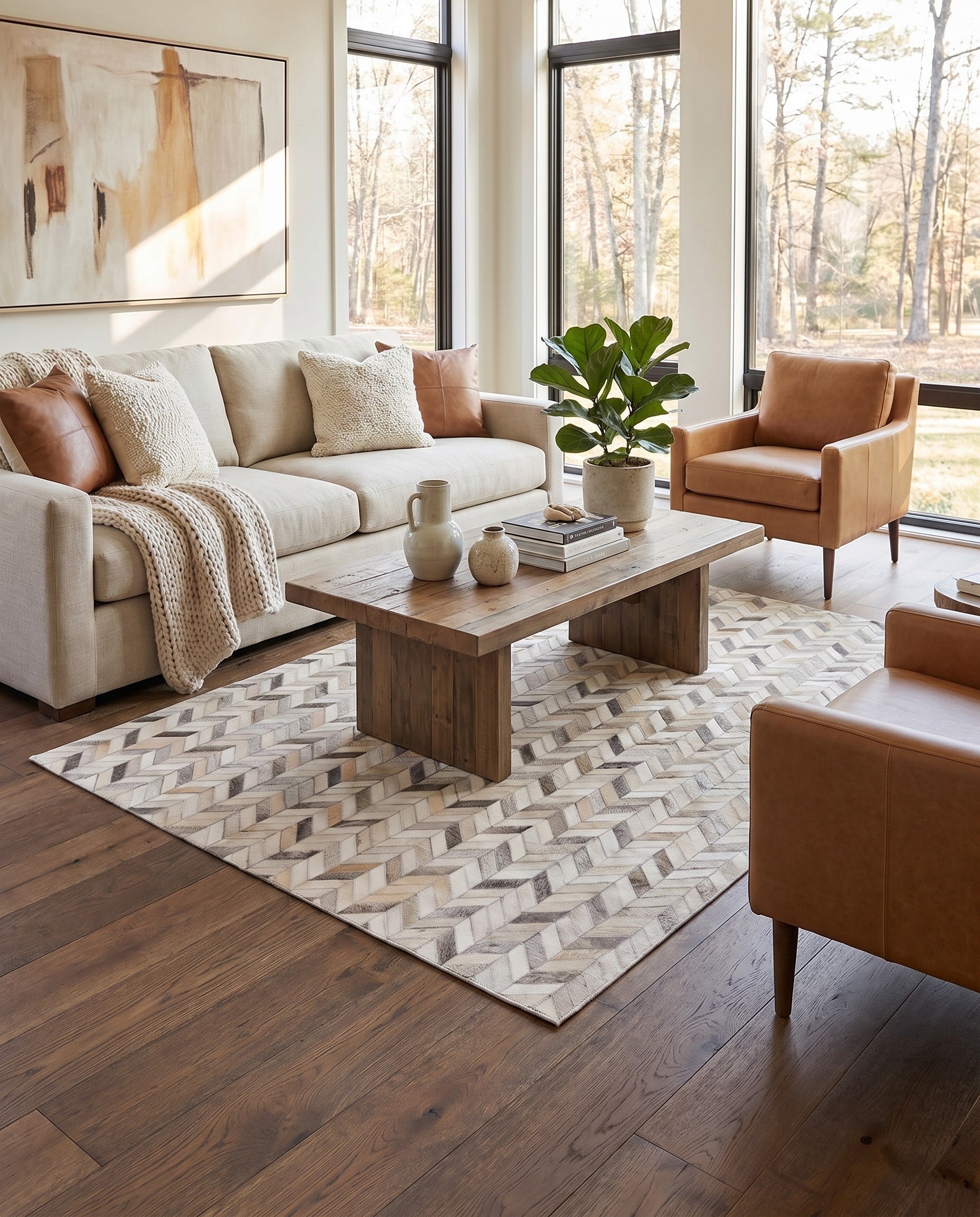4' 7 x 6' 7 Cowhide Stocks Rug