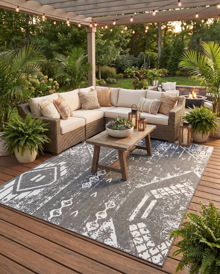 Detail image of 10' x 13' Easy-Clean Bohemian Indoor / Outdoor Rug