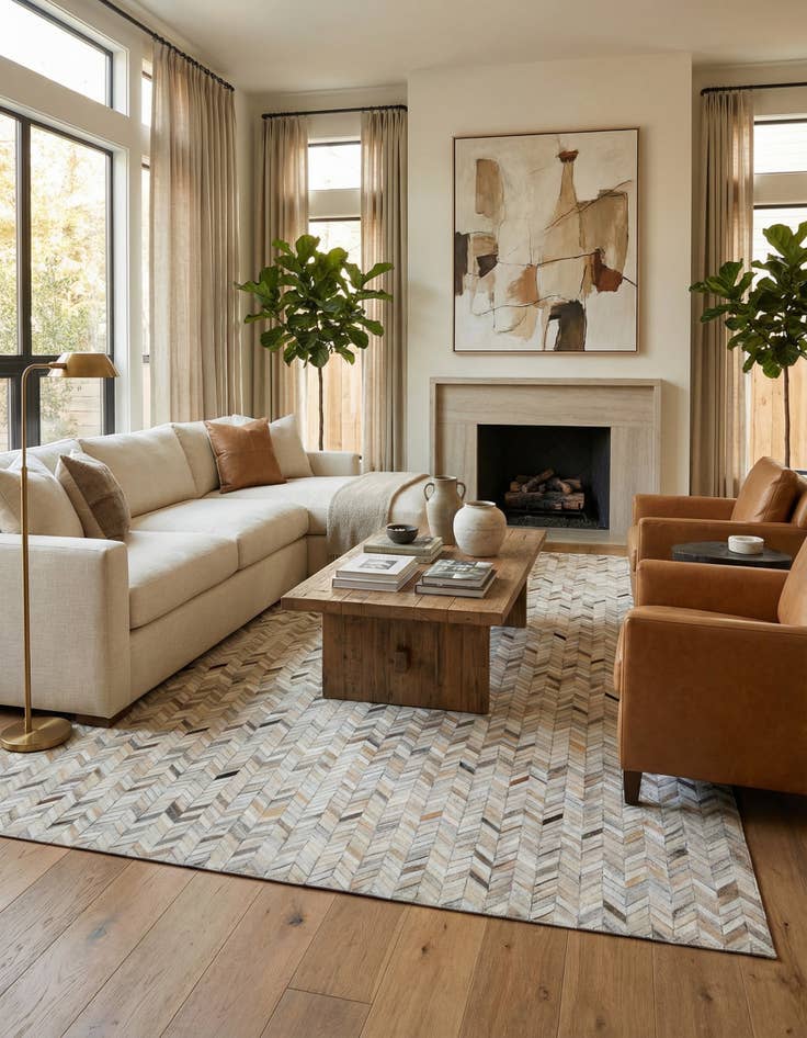 Detail image of 8' 1 x 9' 10 Cowhide Leather Rug