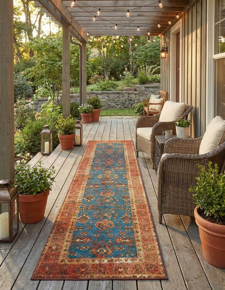 Detail image of 2' 7 x 10'  Washable Traditional Indoor / Outdoor Runner Rug