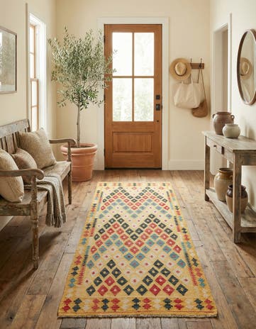 3' 5 x 6' 7 Hand Woven Kilim Maymana Wool Runner Rug
