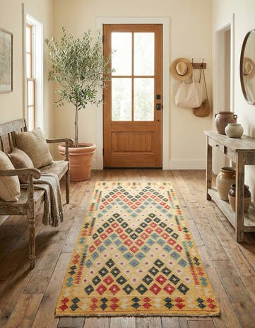 3' 5 x 6' 7 Hand Woven Kilim Maymana Wool Runner Rug