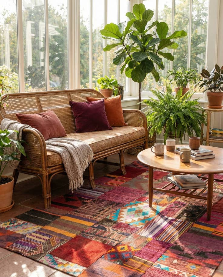 Detail image of 4' 9 x 6' 9 Hand Woven Kilim Patchwork Wool Rug