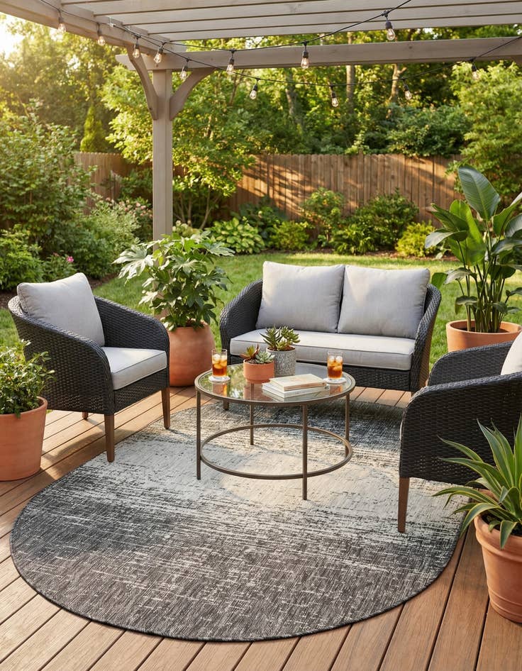 Detail image of 5' 3 x 8'  Washable Modern Indoor / Outdoor Oval Rug