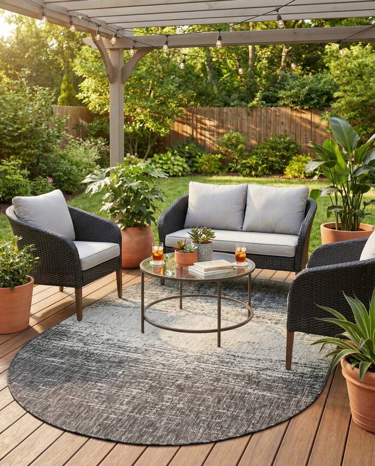 Detail image of 5' 3 x 8' Easy-Clean Modern Indoor / Outdoor Oval Rug