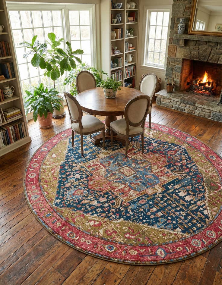 Detail image of 12' x 12' Easy-Clean Traditional Indoor / Outdoor Round Rug