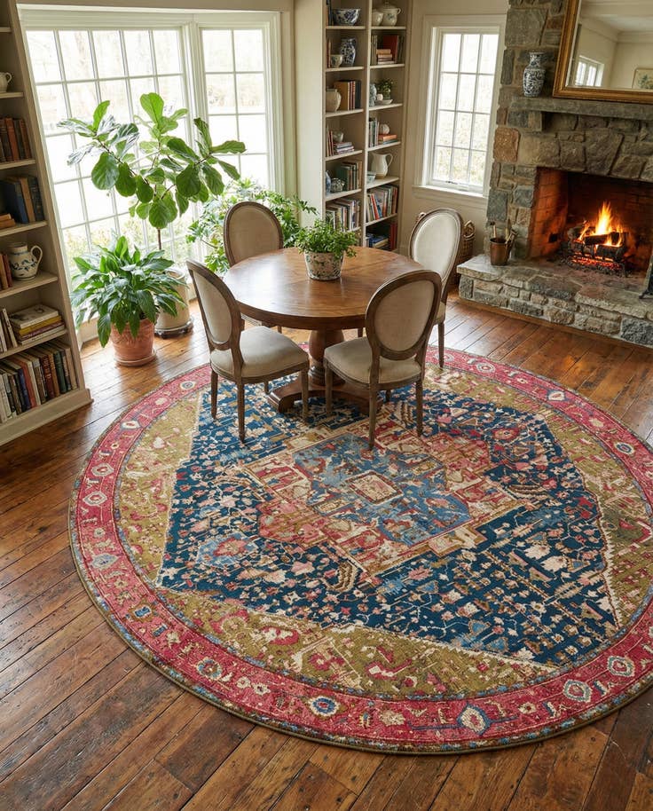 Detail image of 12' x 12' Easy-Clean Traditional Indoor / Outdoor Round Rug
