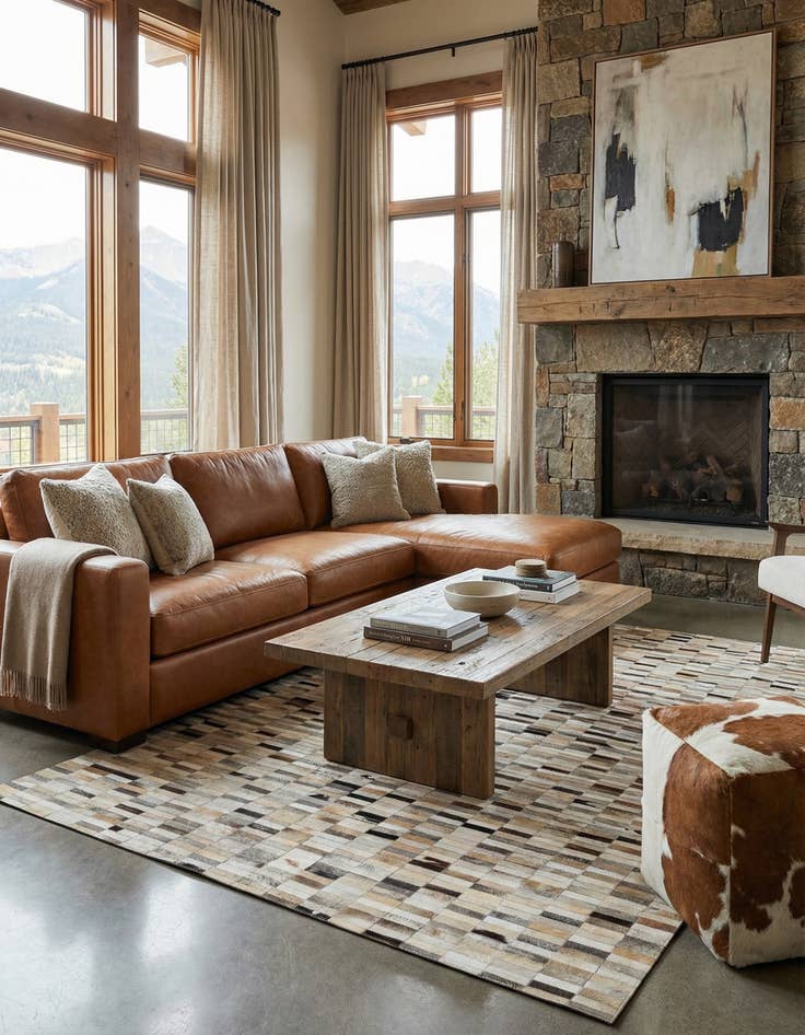 Detail image of  5' 2 x 7' 11 Cowhide - Patchwork Rug