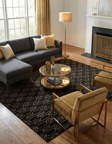 Black and Gold Vogue Geo Square Rug