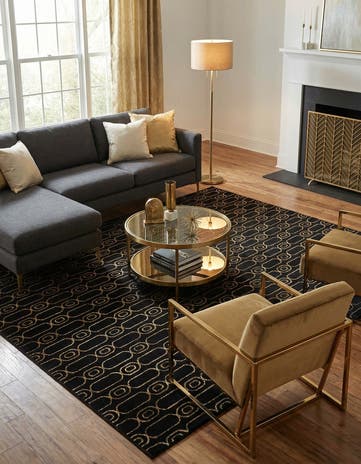 Black and Gold Vogue Geo Square Rug
