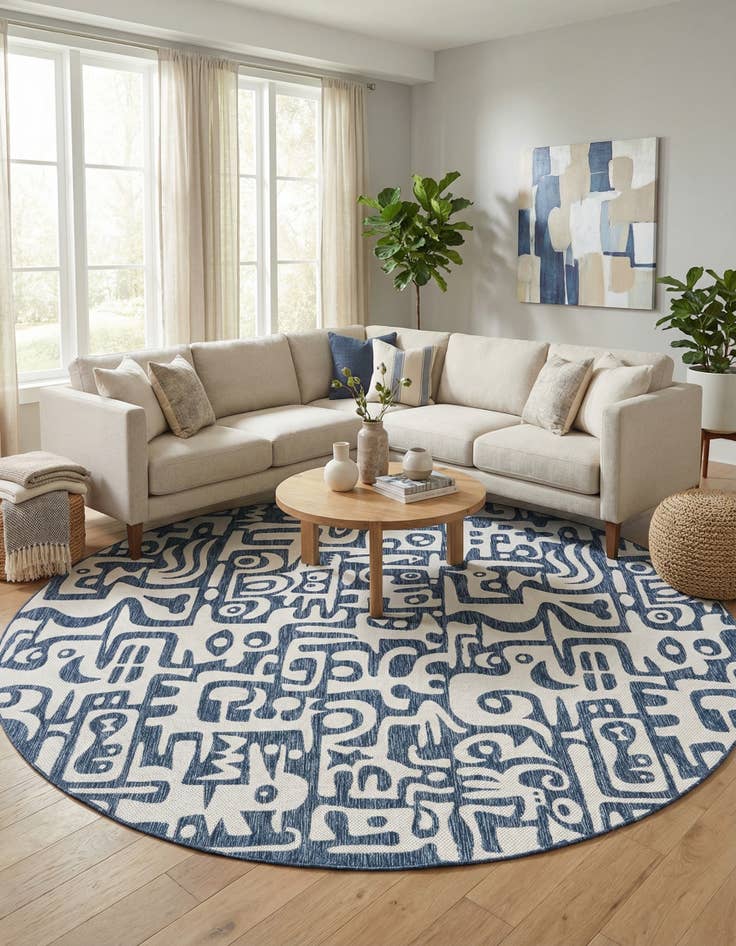 Detail image of  10' x 10'  Washable Modern Indoor / Outdoor Round Rug