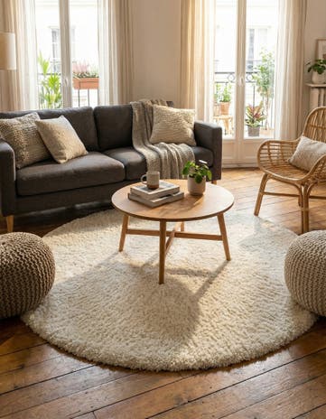 5' 3 x 5' 3 Solid Shag Round Rug