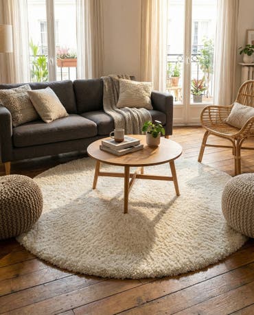  5' 3 x 5' 3 Solid Shag Round Rug