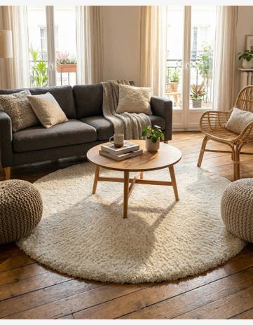 5' 3 x 5' 3 Solid Shag Round Rug