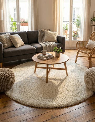 5' 3 x 5' 3 Solid Shag Round Rug