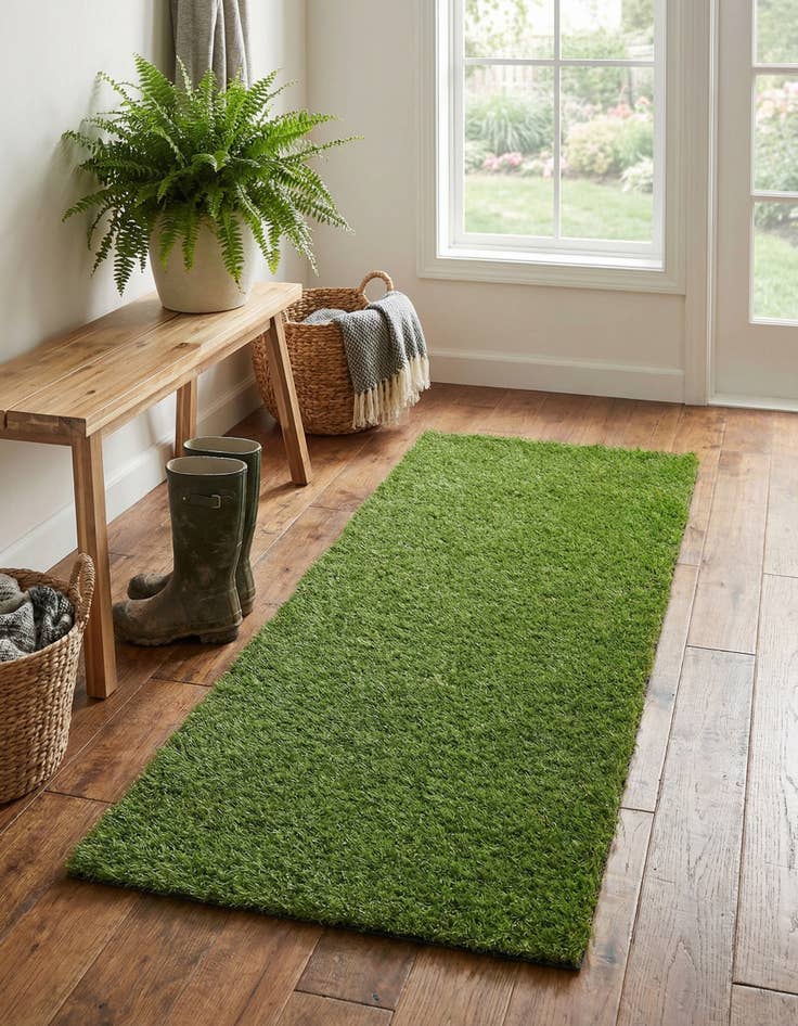 Detail image of 2' x 4'  Washable Grass Indoor / Outdoor Runner Rug