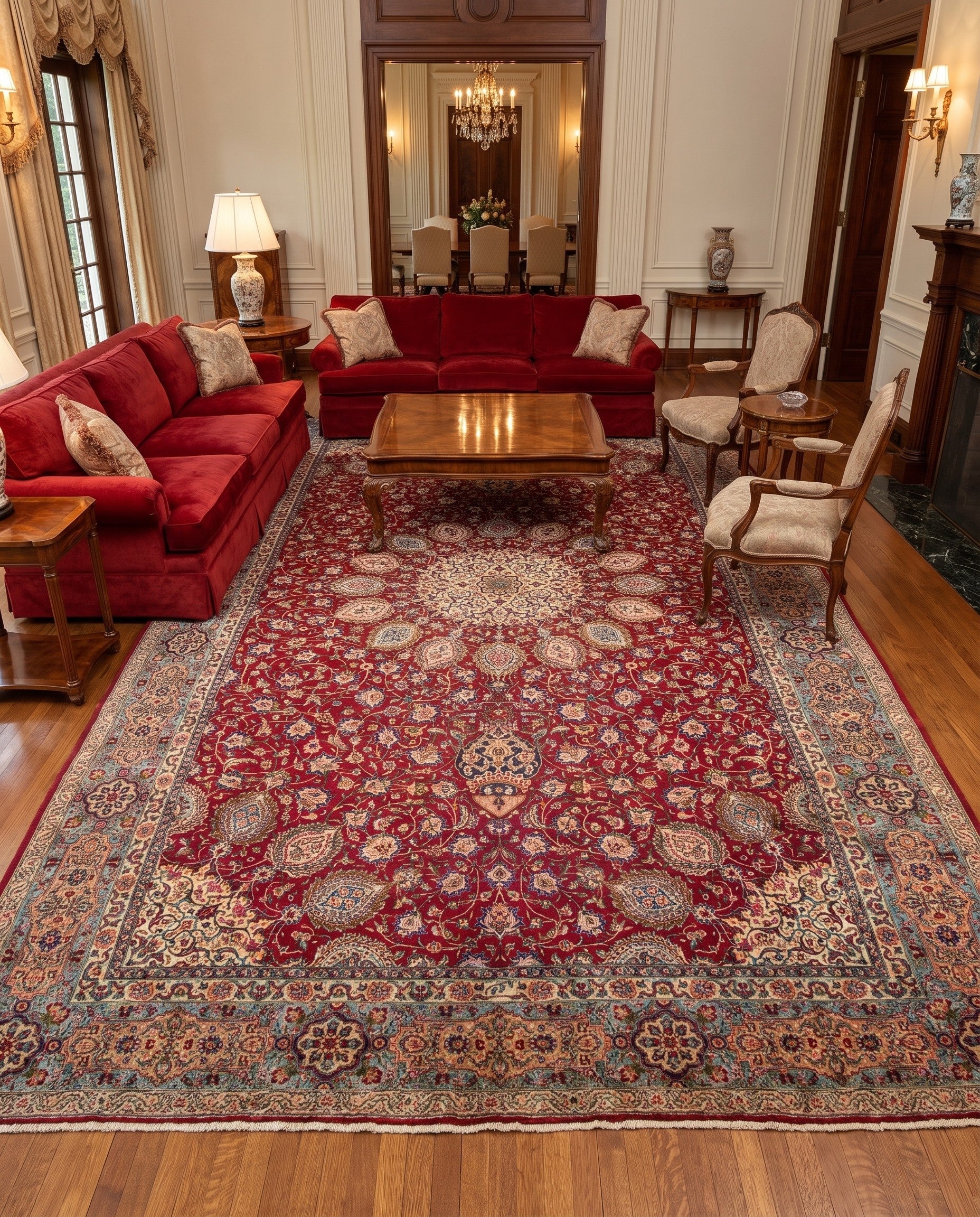 9' 1 x 15' 6 Hand Knotted Sarough Persian Wool Rug
