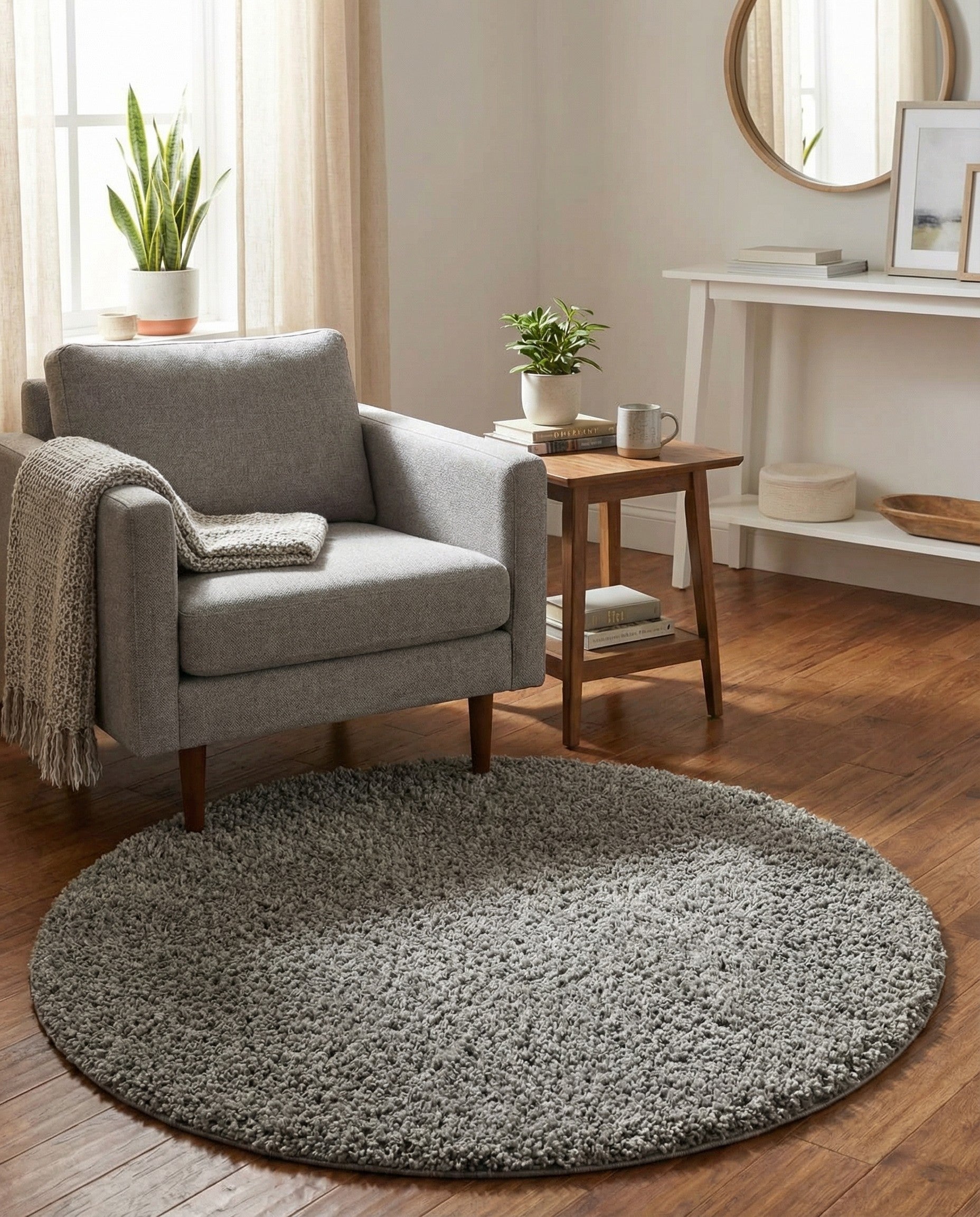  3' x 3' Solid Shag Round Rug