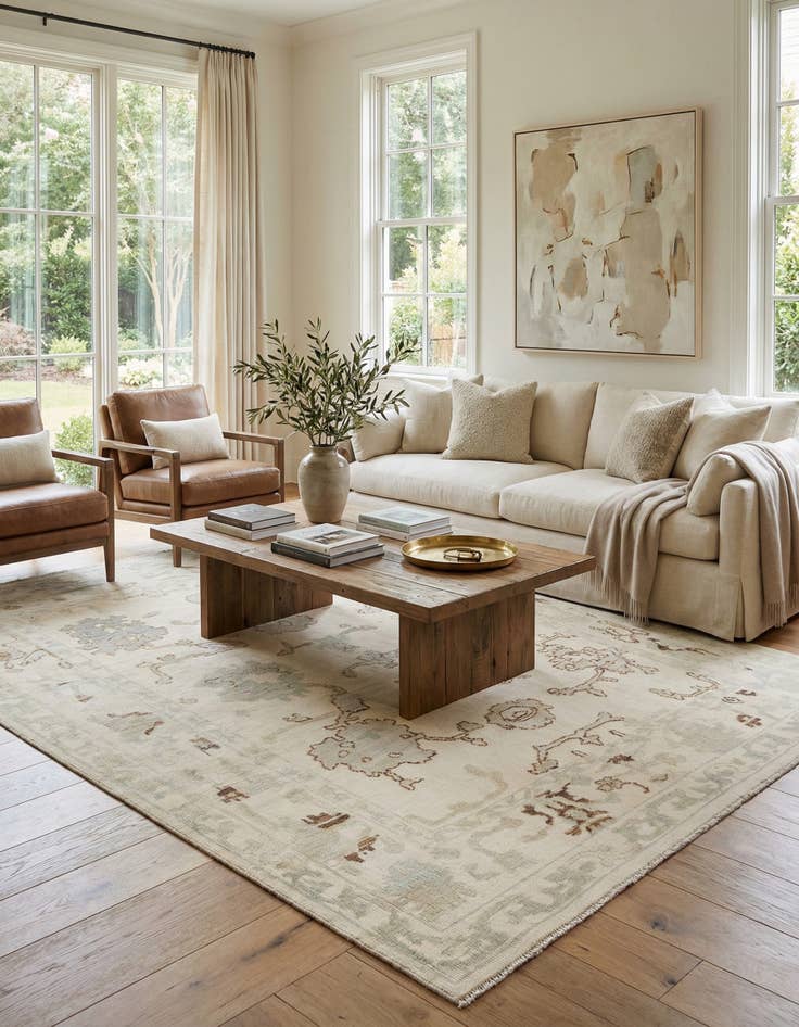 Detail image of 9' 2 x 12' 1  Hand Knotted Oushak Wool Rug