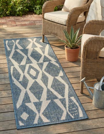 Blue Easy-Clean Baja Indoor / Outdoor Runner Rug