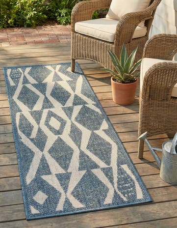Blue Easy-Clean Baja Indoor / Outdoor Runner Rug