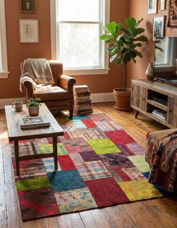 4' 1 x 6' 1 Hand Woven Kilim Patchwork Wool Rug