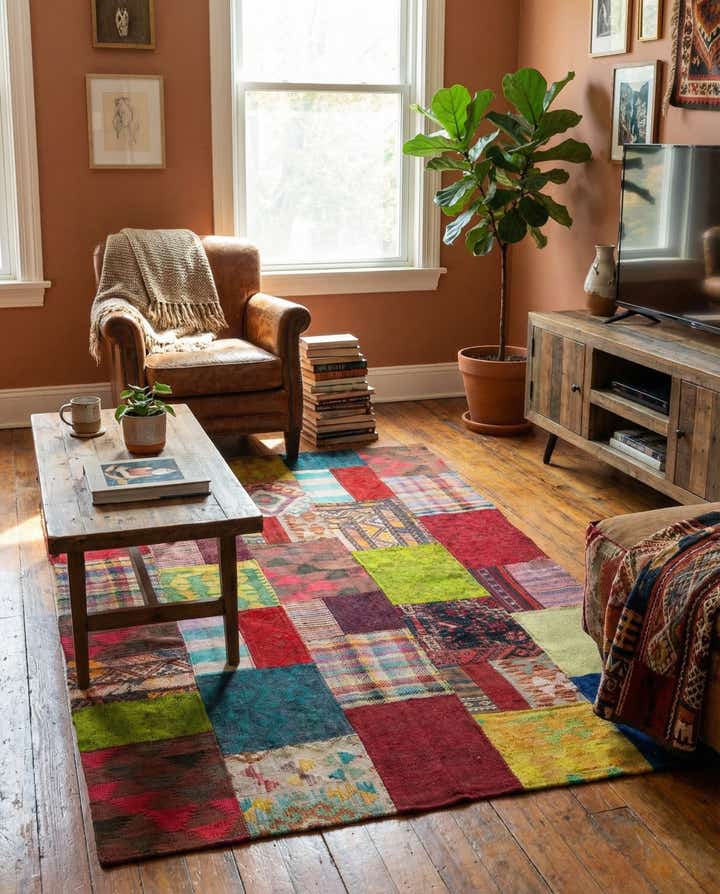 4' 1 x 6' 1 Hand Woven Kilim Patchwork Wool Rug
