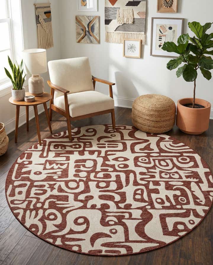7' 10 x 7' 10 Easy-Clean Modern Indoor / Outdoor Round Rug