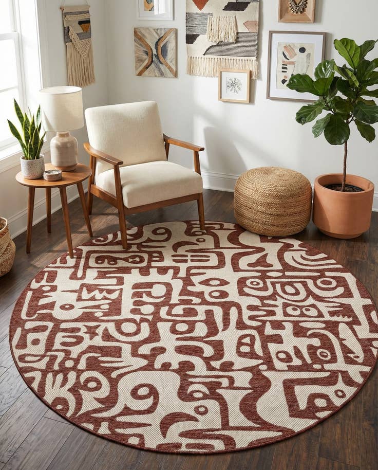 Detail image of 7' 10 x 7' 10 Easy-Clean Modern Indoor / Outdoor Round Rug