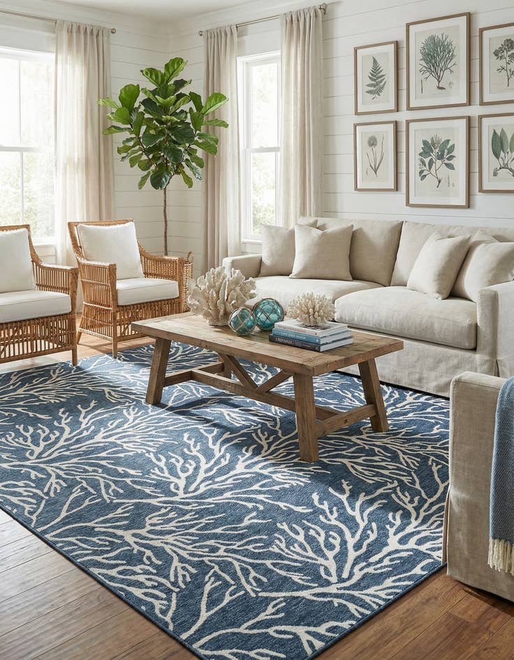 Detail image of  13' x 13'  Washable Coastal Indoor / Outdoor Square Rug