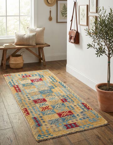 3' 3 x 6' 10 Hand Woven Kilim Maymana Wool Runner Rug