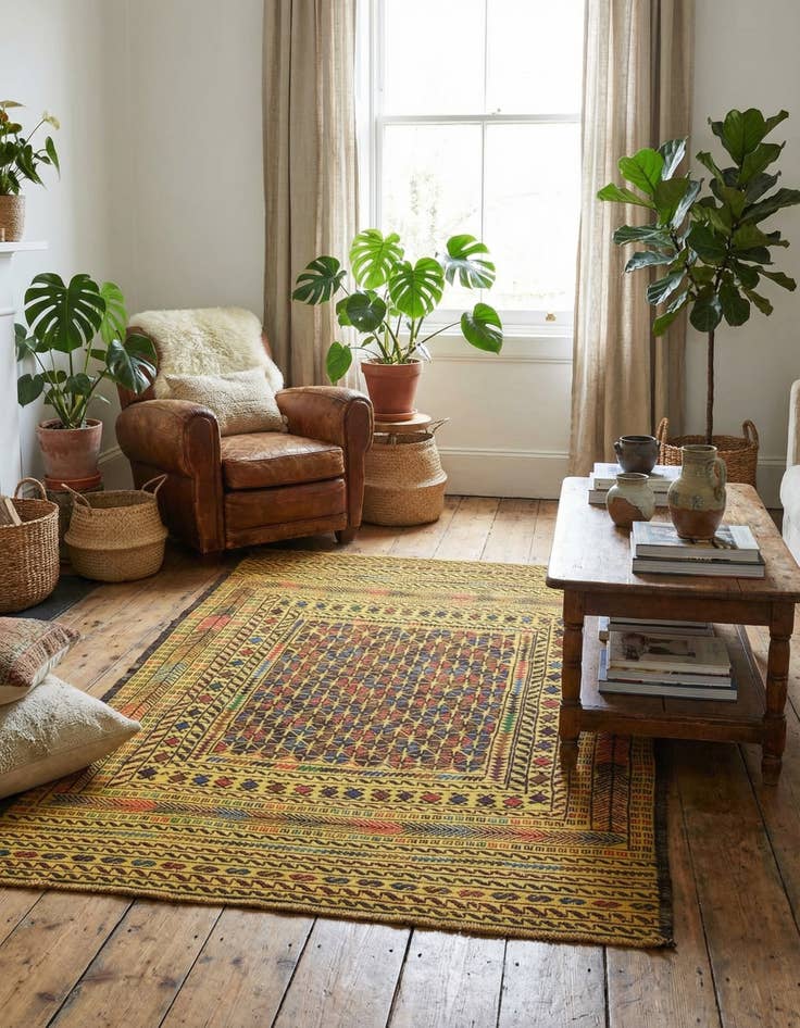 Detail image of 3' 10 x 6' 2  Hand Woven Kilim Afghan Wool Rug