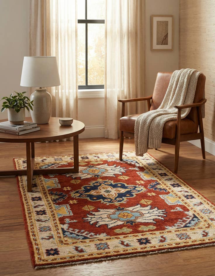 Detail image of 4' x 5' 10  Hand Knotted Kazak Wool Rug